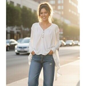 Free People We The Free Lyrical Tunic White Cotton Flowy Avant Garde Top Size M